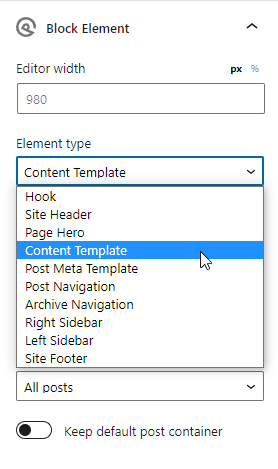 Block Element zur Template Auswahl